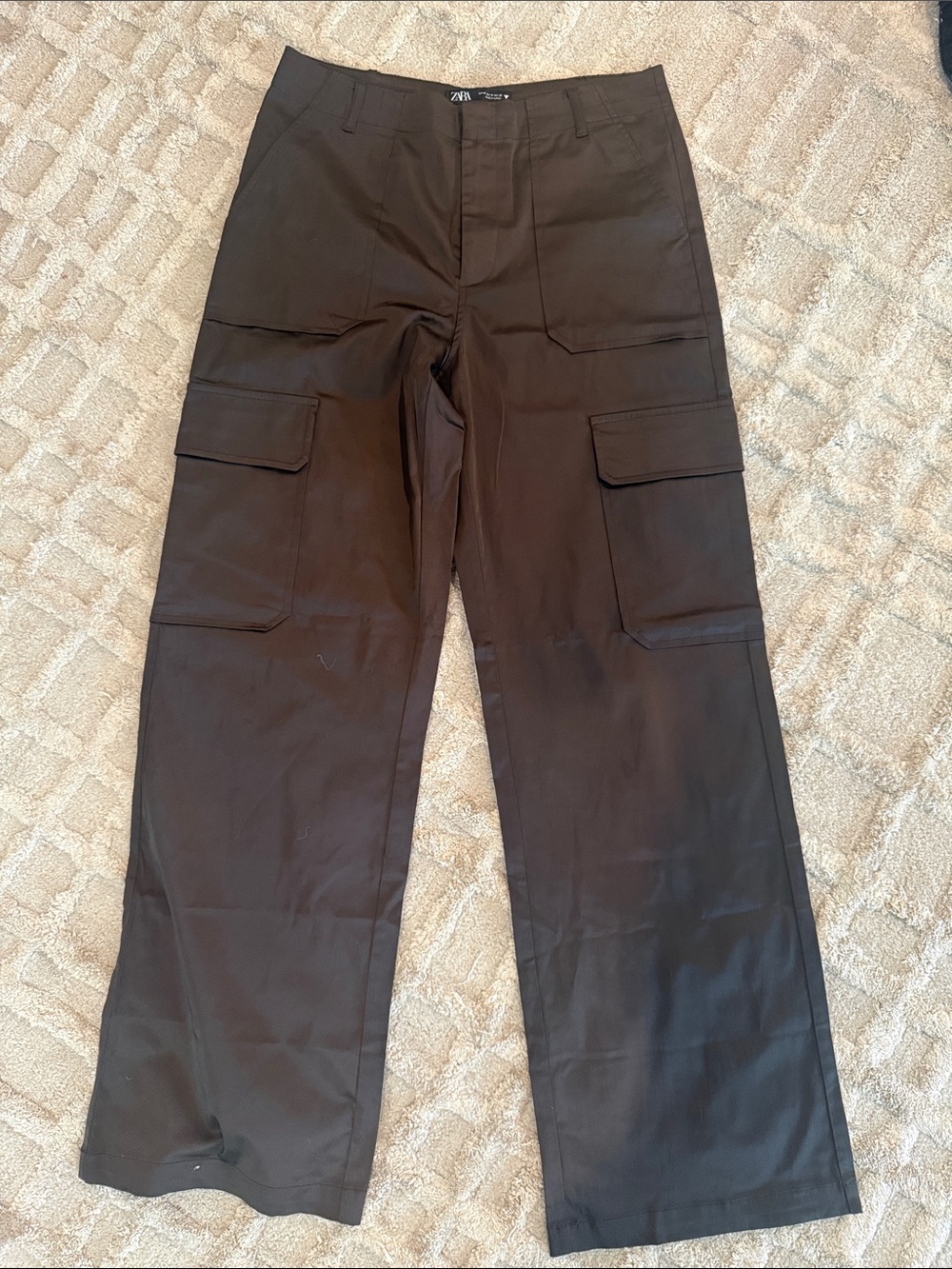 ZARA Dark Brown Cargo Wide-Leg Pants